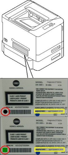 Bild: Drucker mit schwarzem oder grünen Aufkleber auf dem Typenschild sind  nicht von der Überhitzungsgefahr betroffen.
